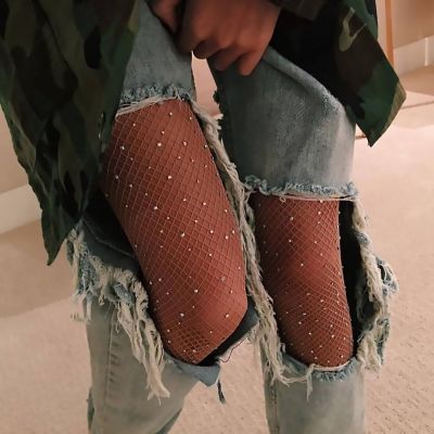 Women Stockings with Rhinestones Detailed Black Women Tights Fishnet Stockings